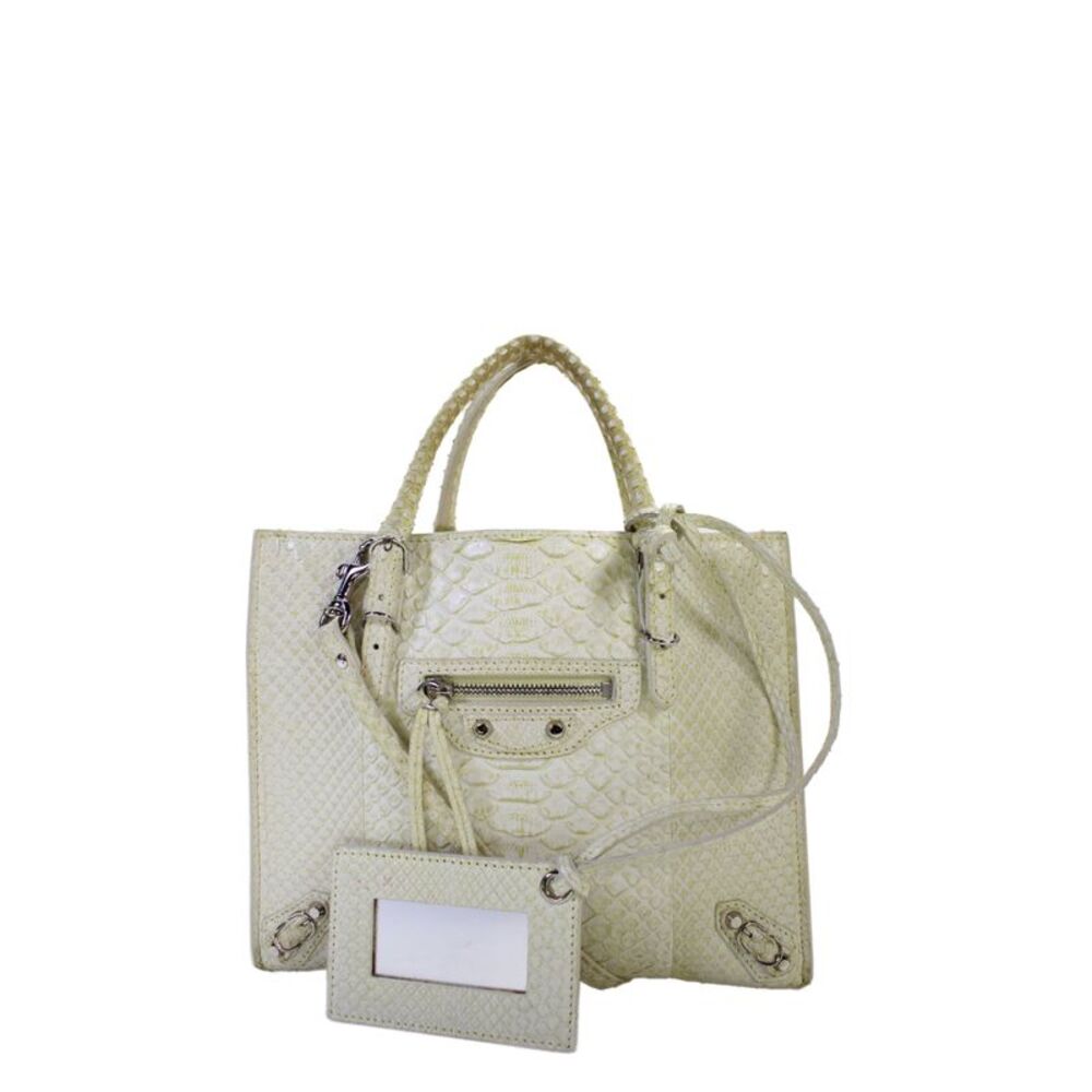 Balenciaga Womens Leather Animal Print Papier A4 Shoulder Handbag Yellow
